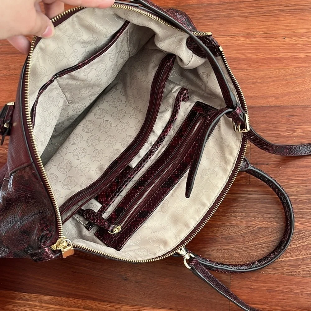 MICHAEL KORS Riley satchel maroon snakeskin leather